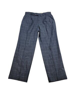 Ballin Dress Pants Mens 34x30.5 Blue Plaid Wool EZE Pleated Preppy Trousers
